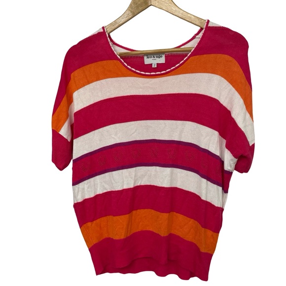 🛍️2for$20🛍️ [8] LEO & UGO Sweater short sleeved knit top vibrant cozy Paris - Picture 2 of 6